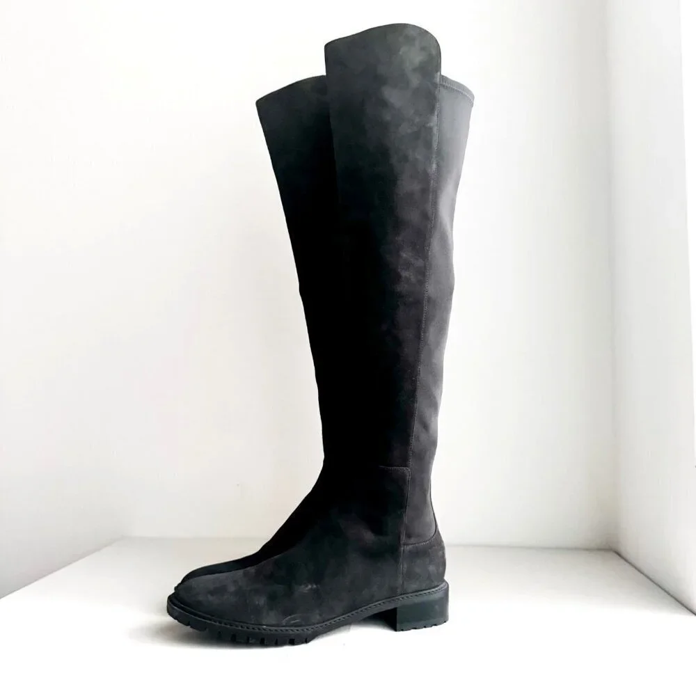 Stuart Weitzman Dark Grey Suede Stretch Back Over the Knee Boots 10.5